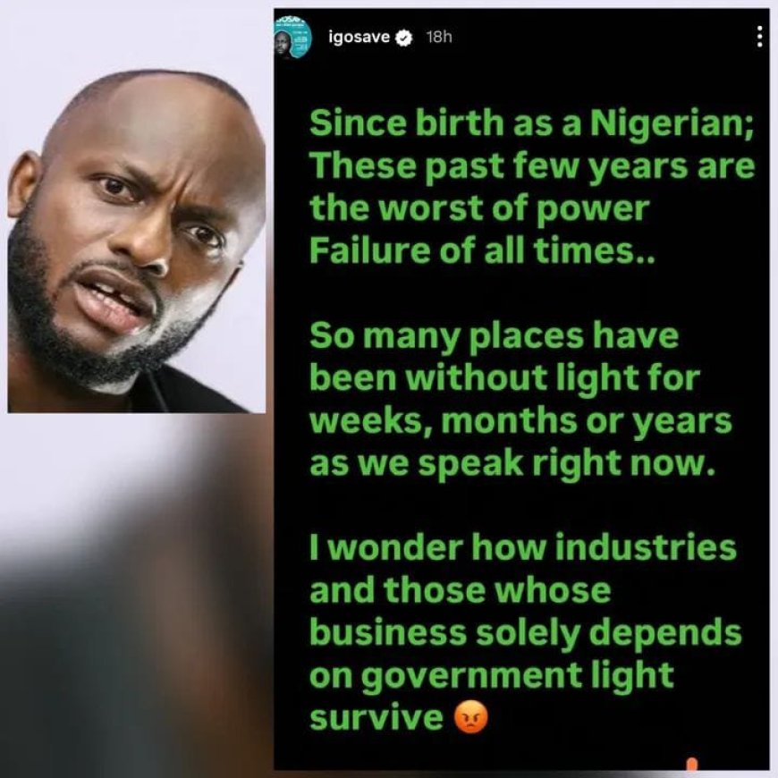 Nigerian comedian I Go Save has taken to social media to express frustration over the country’s electricity situation