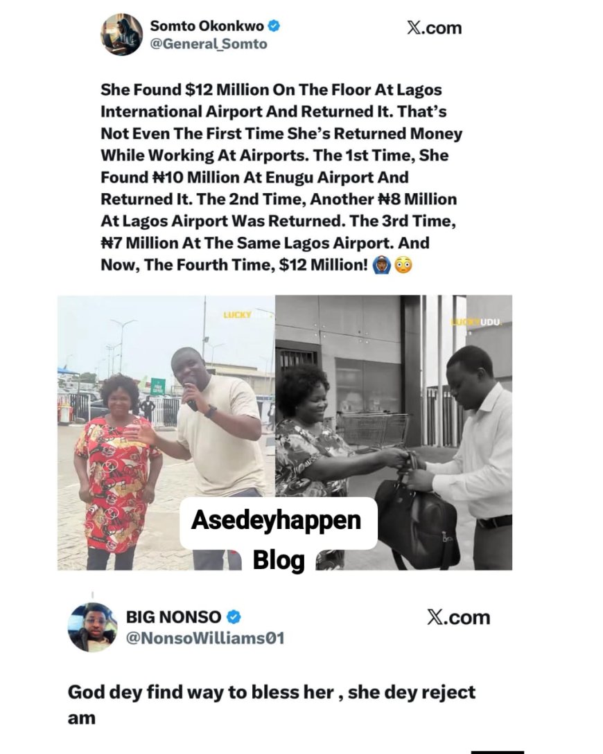 “She Returned $12 Million Found at Lagos Airport” — Honesty Story Sparks Reactions