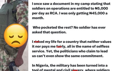 “I R!sked My Life for a Country That Can’t Pay Me” — Soldier Questions Missing ₦5,000 Daily Allowance
