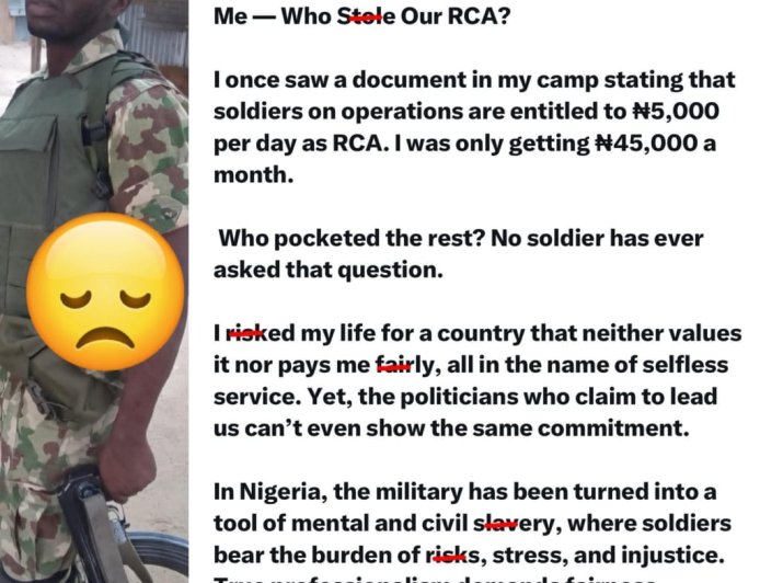 “I R!sked My Life for a Country That Can’t Pay Me” — Soldier Questions Missing ₦5,000 Daily Allowance