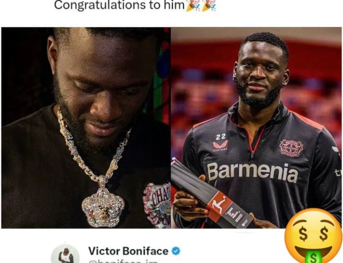 Congratulations pour in as Victor Boniface acquires a diamond necklace worth over ₦700 million.