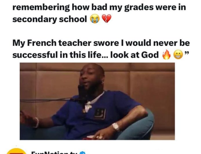 Davido reflects on being doubted in school and how far he has come.  A proof that grades don’t define destiny