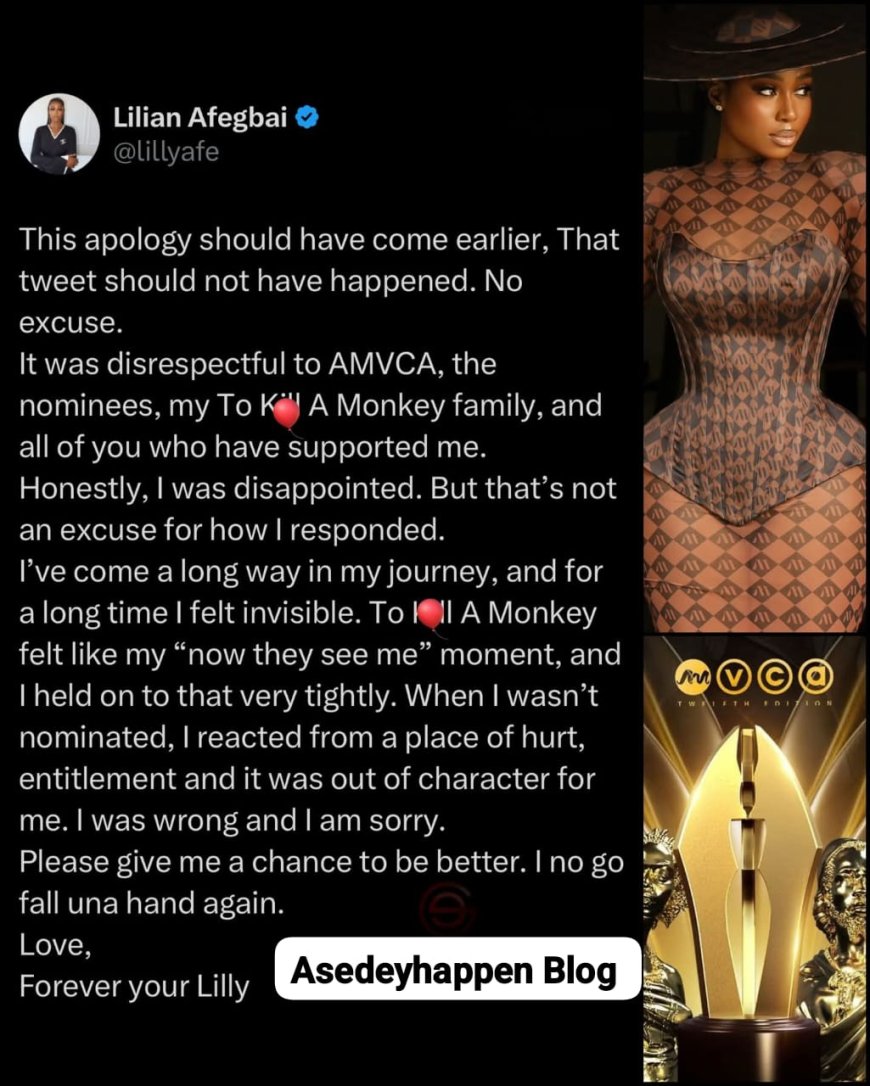 Lillian Afegbai “Idia” from To Kill a monkey has apologised to the AMVCA for her earlier outburst for not being nominated this yea