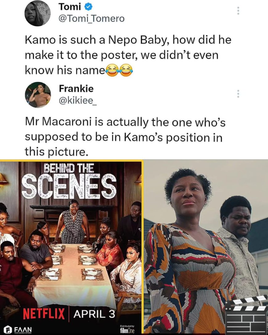 Fans tease comedian Kamo State over appearance on poster of Funke Akindele's Behind The Scenes in place of Mr. Macaroni