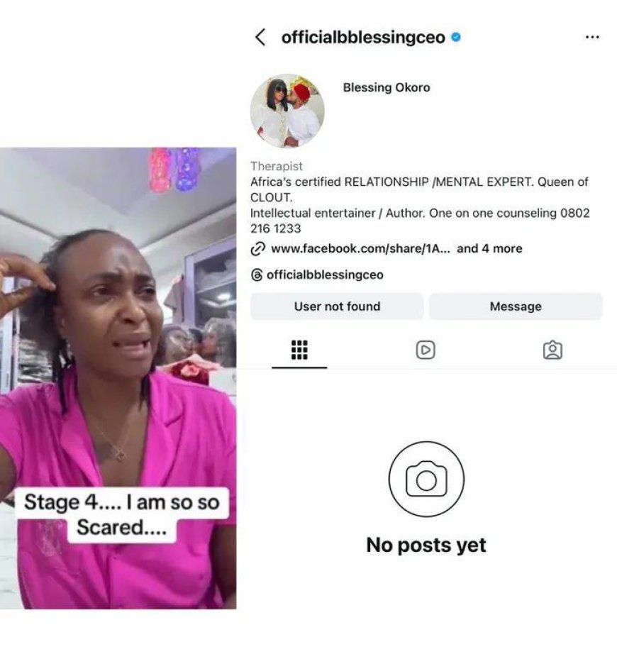 Blessing "CEO" deactivates Instagram after medical doctor grilled her on TV and found inconsistencies in her stage 4 cancer claim.