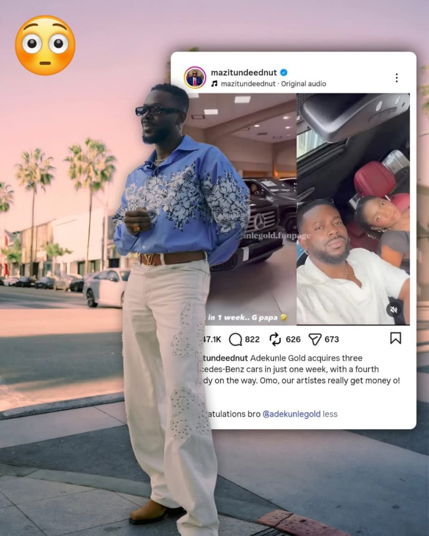 ‎According to confirmed report from Tunde Ednut, Singer Adekunle Gold recently bought 3 Mercedes Benz.   ‎— All within the space of one week, and he's also about to buy a 4th one