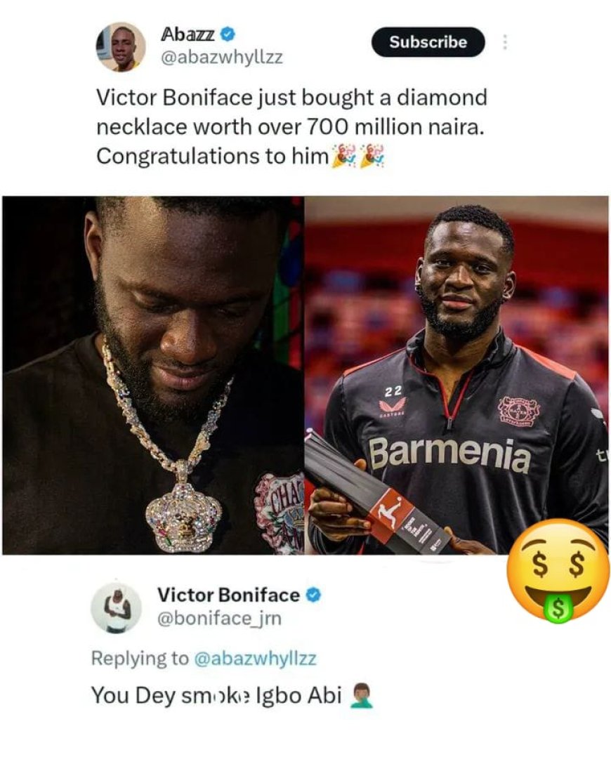 Congratulations pour in as Victor Boniface acquires a diamond necklace worth over ₦700 million.