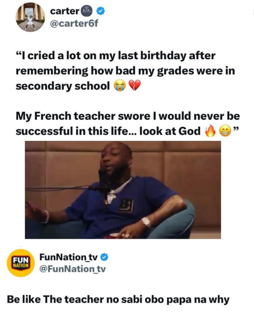 Davido reflects on being doubted in school and how far he has come.  A proof that grades don’t define destiny