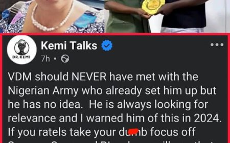 "VDM should NEVER have met with the Nigerian Army who already set him up but he has no idea. He is always looking for relevance and I warned him of this in 2024. If you ratels take your dumb focus off Sowore, Seun and BLord you will see that VDM is scorned by the non existent BLord case and desperately wants to compete with Sowore for relevance but keeps shouting he’s not an activist