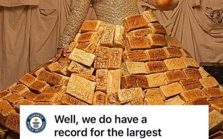 Guinness World Records reacts to reality star Queen Mercy Atang's 2026 AMVCA outfit made from 500 loaves of brea