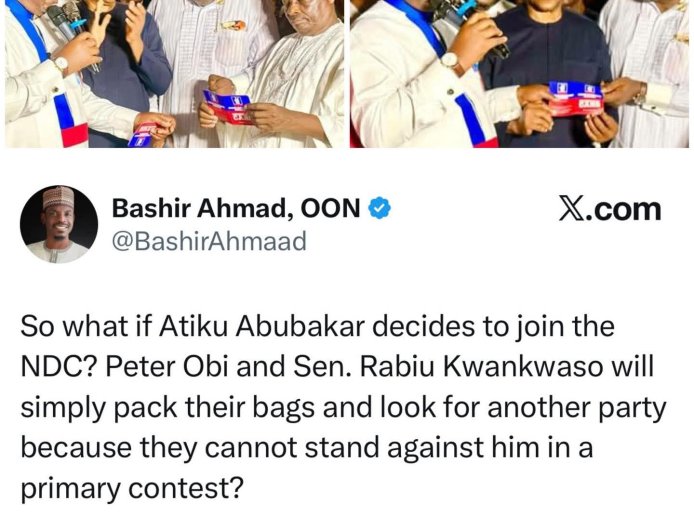 Former presidential aide, Bashir Ahmad, poses a question to Peter Obi and Kwankwaso