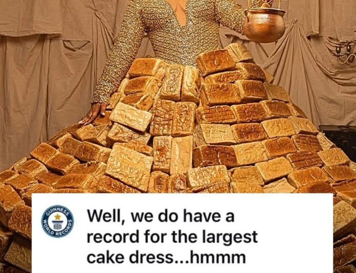 Guinness World Records reacts to reality star Queen Mercy Atang's 2026 AMVCA outfit made from 500 loaves of brea