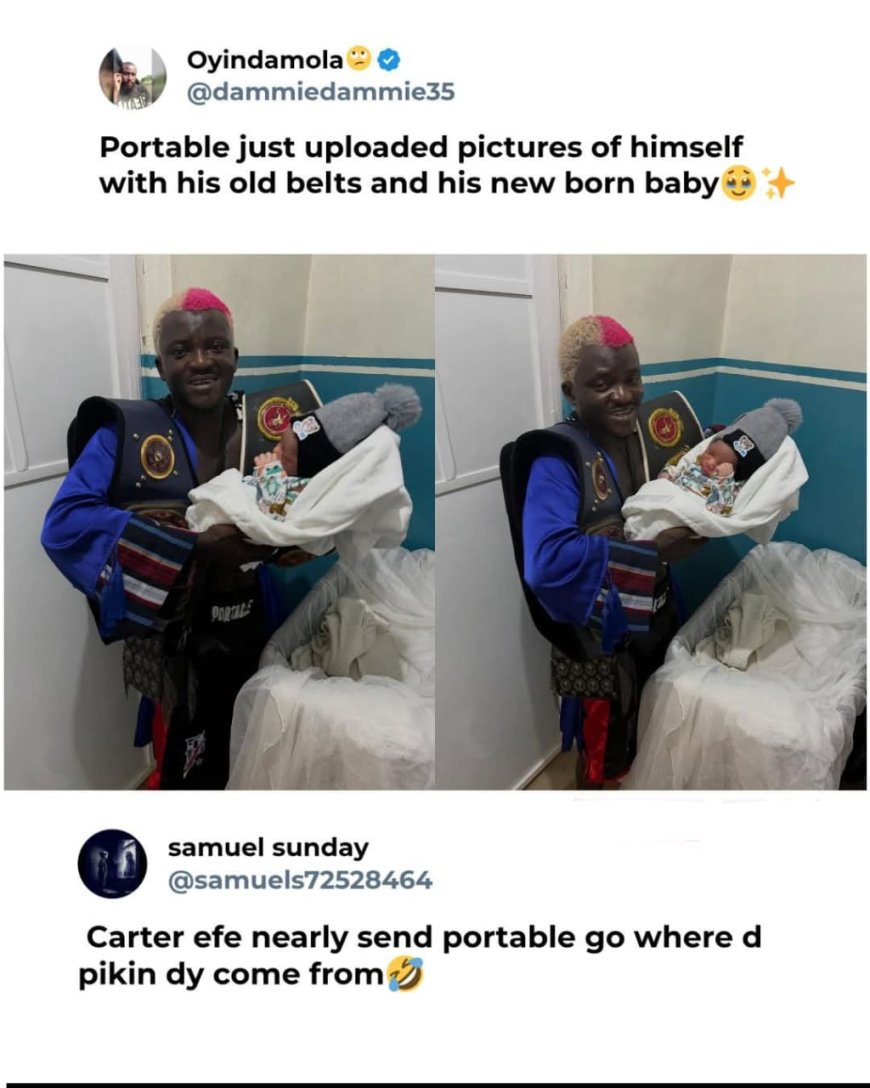 Portable flaunts his newborn baby online alongside his old belts