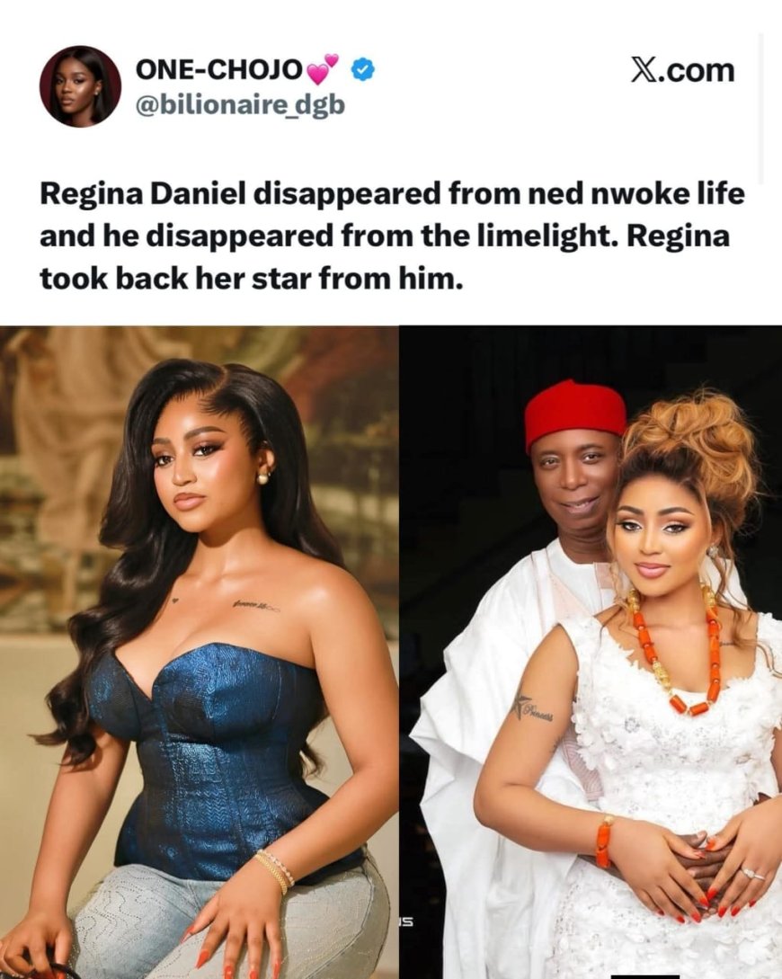 An X (formerly Twitter) user has stirred conversation online after claiming that since Regina Daniels stepped back from Ned Nwoko’s public life, he has also become less visible in the spotlight.