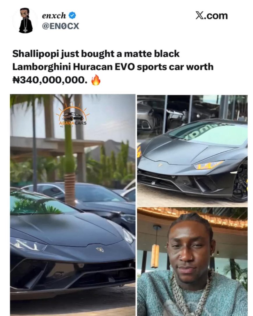 Shallipopi Buys Matte Black Lamborghini Huracan EVO Worth ₦340 Million