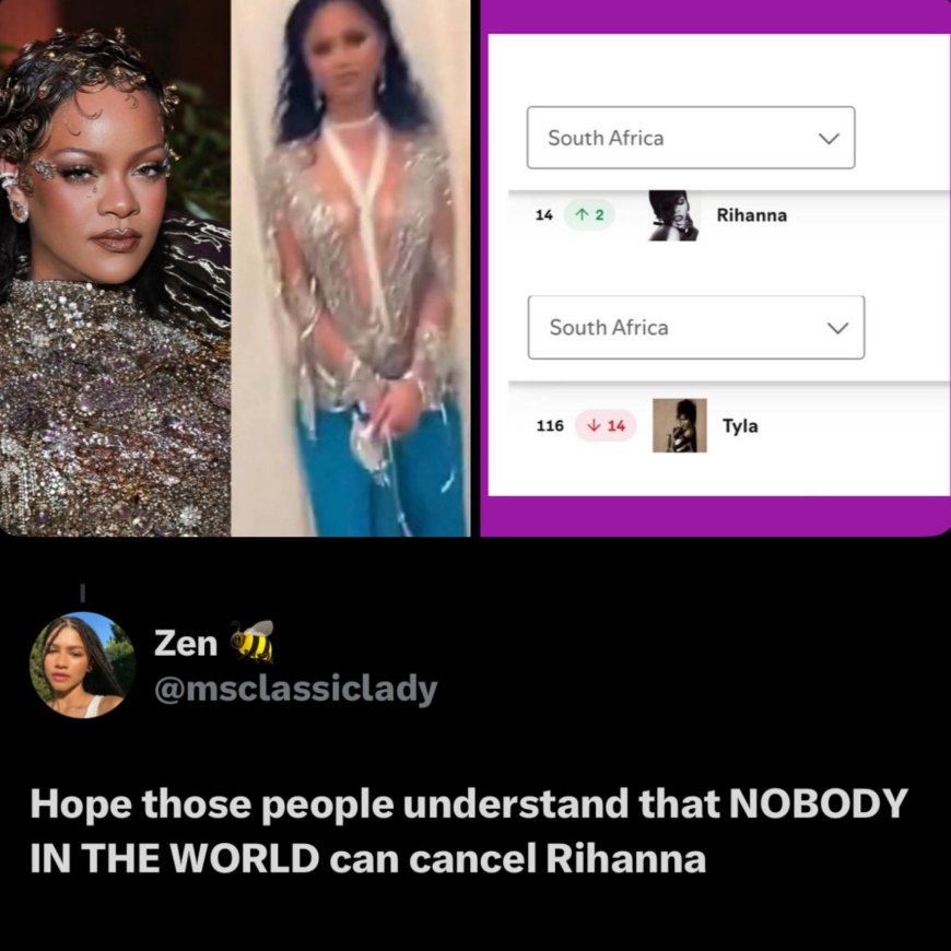 South African artist Tyla fell 14 spots to #116 on the Spotify South Africa chart, while Barbadian superstar rises to #14 on the chart despite being cancelled by the country's people.