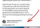 Power Grid expresses shock as Tinubu supporter claims Nigeria generates over 10,000MW of power