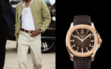 Wizkid wore a Patek Philippe Aquanaut Ref. 5167R in rose gold to the Louis Vuitton fashion show,one of the most versatile luxury sports watches on the market.($90,000) over ₦123Million Naira