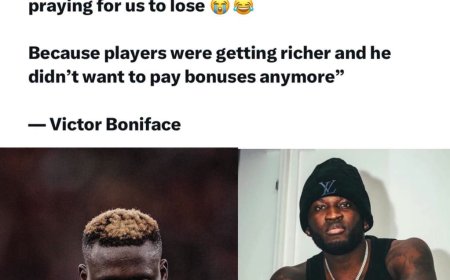"When Bayer Leverkusen were on that long unbeaten run, our president was secretly praying for us to lose ???? Because players were getting richer and he didn't want to pay bonuses anymore"  — Victor Boniface