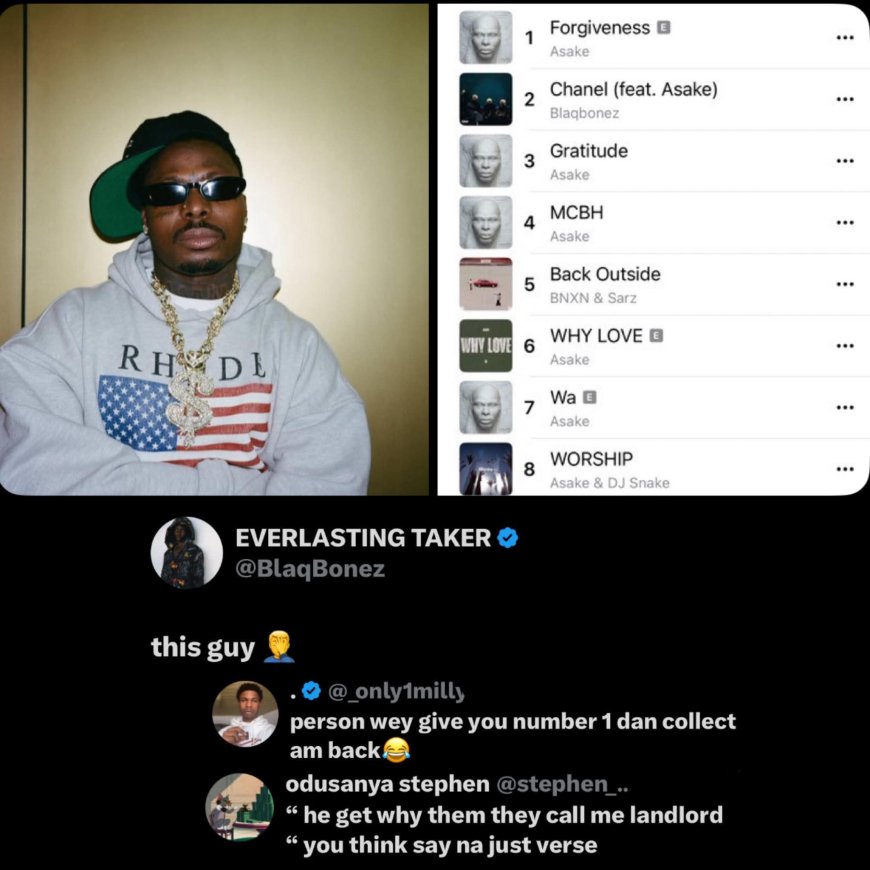 Asake’s “Forgiveness” Returns to No 1️⃣ on Apple Music NG Top Songs Chart displacing “Channel” by Blaqbonez featuring him (Asake)