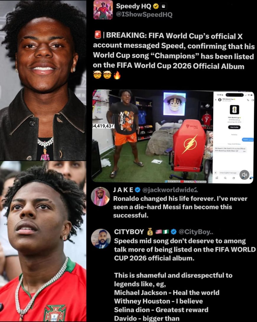 IShowSpeed received a DM from the FIFA World Cup account revealing they put his new World Cup song on the official Album   "We heard it. We liked it. It's on the Official FIFA World Cup 2026 Album