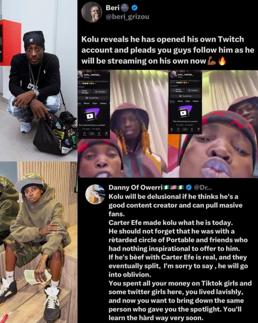 Kolu just announced he has created his on Twitch Livestream account after crashing out again With Carter Efe