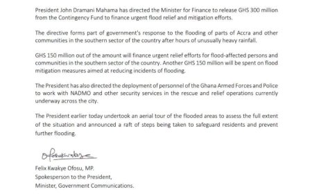 President Mahama directs the release of GHS 300 million for urgent flood relief and mitigation.