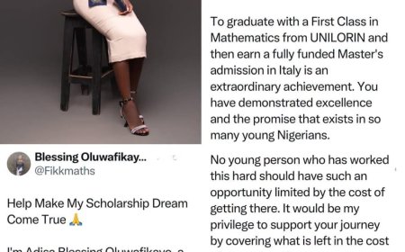 Bukola Saraki promises to support a first class student of Mathematics with her master's abroad