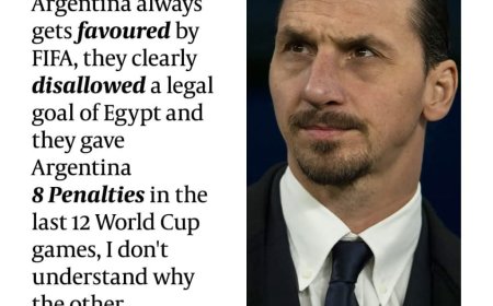 Zlatan Ibrahimović, Swedish former footballer accuses FIFA of showing favoritism toward Argentina and criticizes the decision to disallow what is described as a legal goal for Egypt.