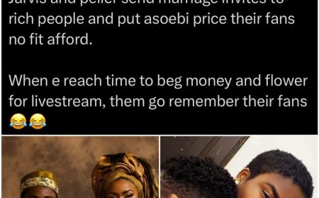 Internet user not happy about Peller & Jarvis’s wedding Asoebi   Going by this Logic, every popular person who has fans must have Asoebi that their fans can afford