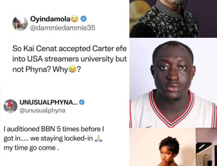 "I auditioned for BBN five times before I got in. My time go come"   — Phyna reacts to concerns about not being chosen for Kai Cenat's Streamer University like Carter Efe.