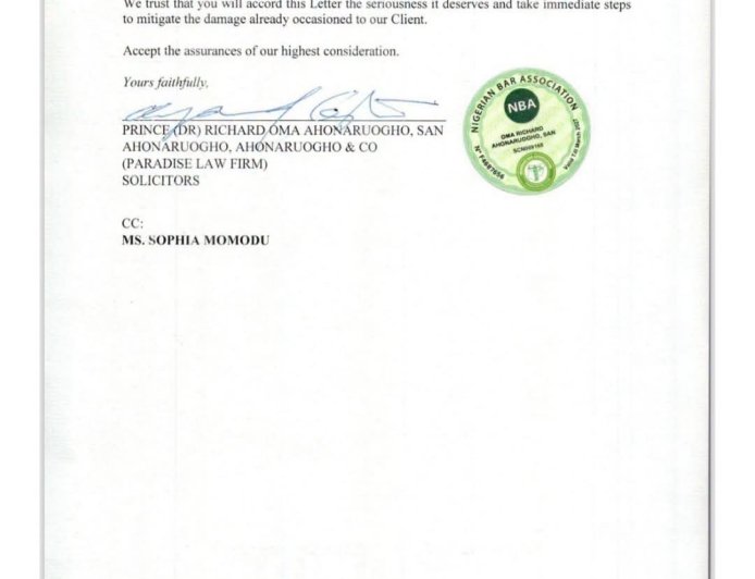 Caroline Hutchings, Popularly Known as Caroline Danjuma, Receives Notice of Intended Legal Proceedings from Sophia Momodu, Faces Demand for Retraction, Public Apology and ₦10 Billion in Damages.