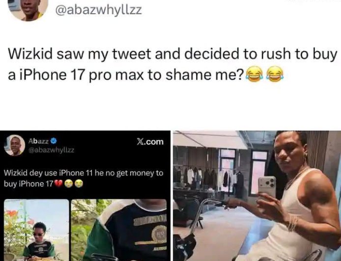 Wizkid saw my tweet and decided to rush to buy a iPhone 17 pro max to shame me.’’ — Big davido fan says