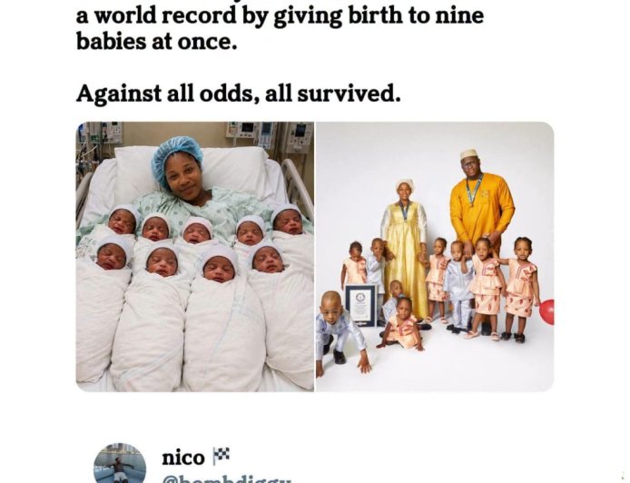 This lady is going viral for giving birth to 9 babies at once and breaking the world record