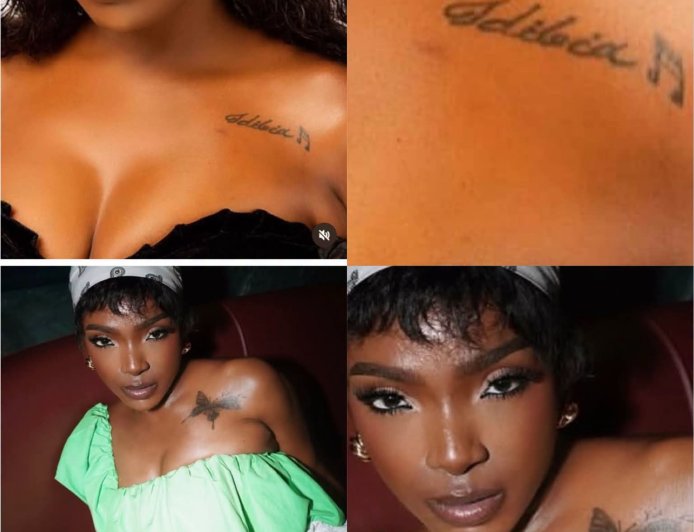 Anne Idibia has  CANCELLED the “ Idibia “ tattoo “ on her chest .  She changed it to a cute butterfly