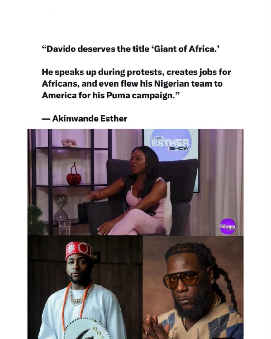 "Davido deserves the title 'Giant of Africa.' He speaks up during protests, creates jobs for Africans, and even flew his Nigerian team to America for his Puma campaign