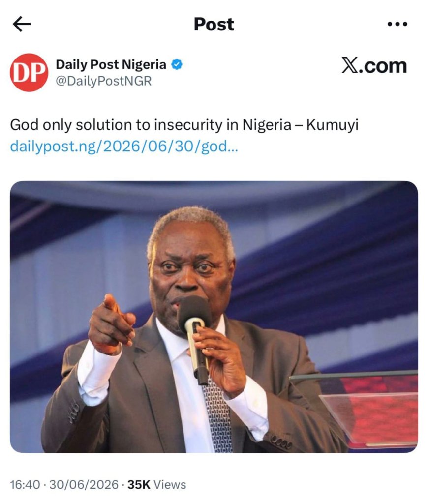 Pastor W.F. Kumuyi in 2026 says:  “God is the only solution to insecurity in Nigeria, not [Tinubu] or anybody. God is our only problem solver.”  Pastor W.F. Kumuyi in 2012 during Former President Jonathan Regime The headline was: “Kumuyi urges Jonathan to be more proactive