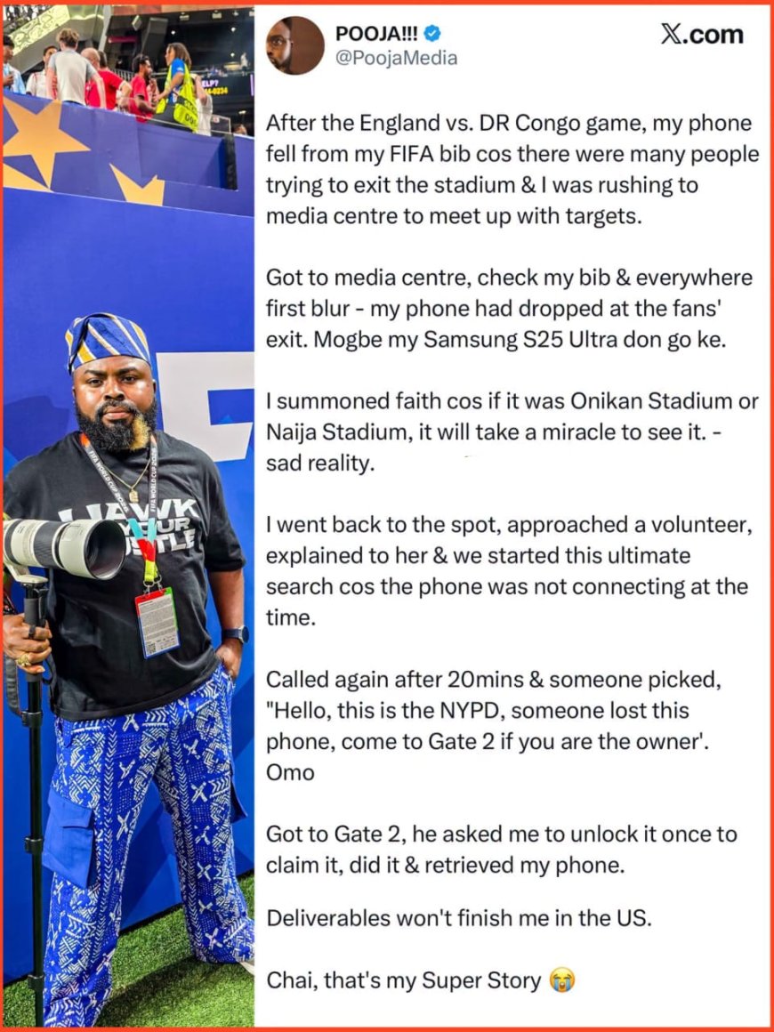 Nigerian sport photographer talks about his experience at the FIFA World Cup match after he misplaced his Samsung S25 Ultra phone during the England vs DR Congo match