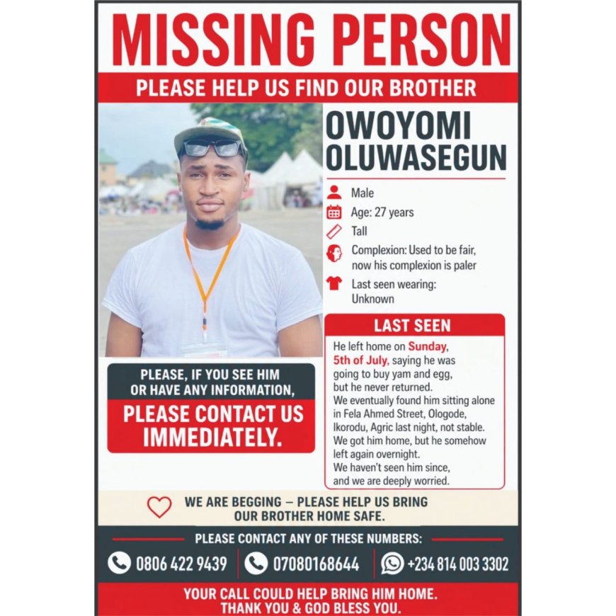 For the past few months, we have been closely monitoring our brother, Owoyomi Oluwasegun Emmanuel, a full-time Master’s student in the Department of Computer Science at the University of Lagos (Matric No. R25430117).
