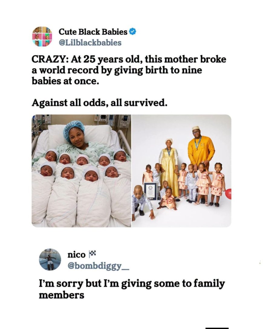 This lady is going viral for giving birth to 9 babies at once and breaking the world record