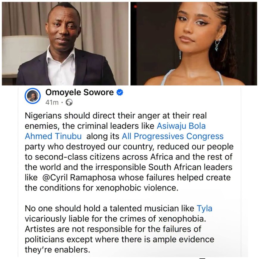 "...Artistes are not responsible for the failures of politicians except where there is ample evidence they’re enablers"  -- Omoyele Sowore says