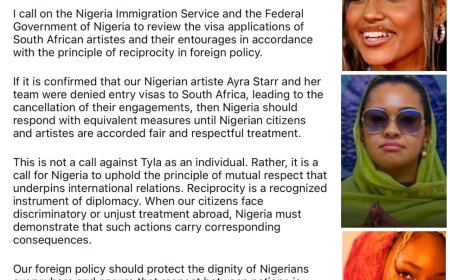 Senator Natasha Akpoti-Uduaghan calls on Nigeria Immigation Service to review visa application of South African artistes