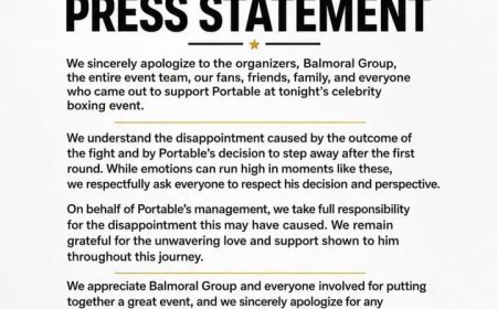 Portable's management has issued a public apology after the singer's controversial exit from his celebrity boxing match against Charles Okocha at Balmoral Hall, Federal Palace Hotel, Lagos