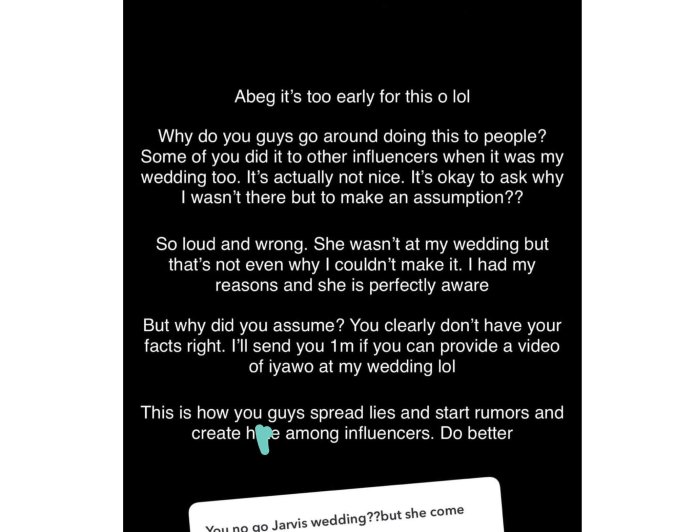 Socialite Simi Dapson reacts after being accused of snubbing the all-important Peller and jarvis wedding