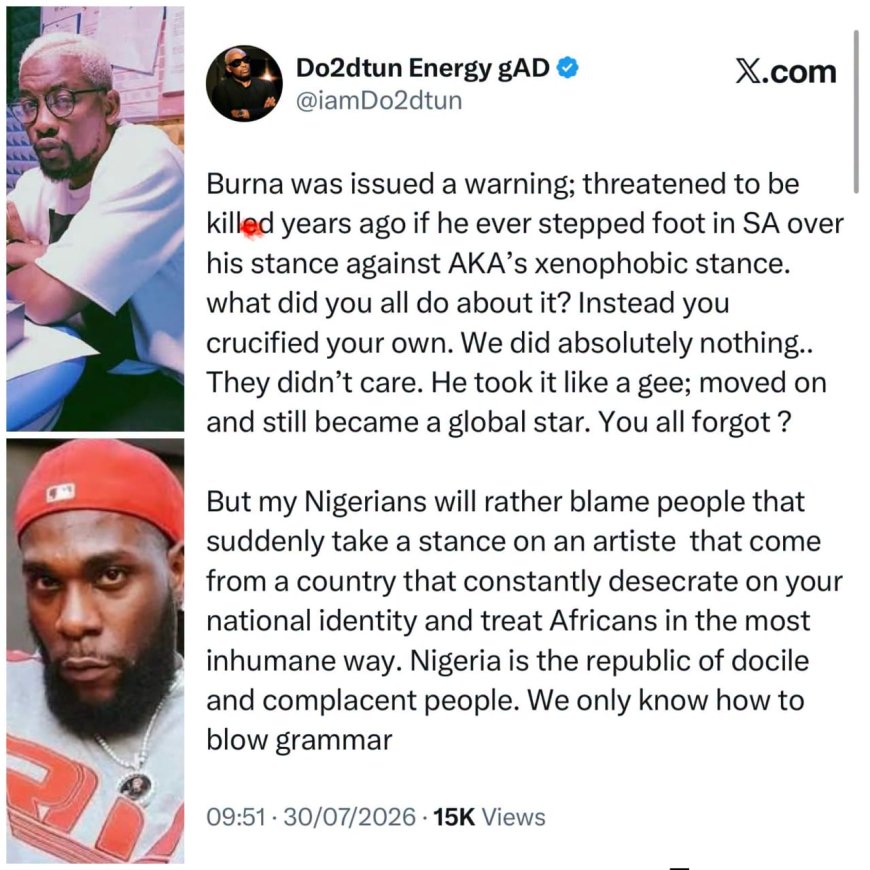 OAP Dotun reminds Nigerians how Burna Boy was treated by South Africans after kicking against Xenophobia in 2019