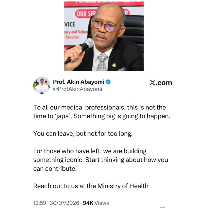 Lagos Commissioner for Health, Professor Akin Abayomi, appeals to Nigerian medical professionals