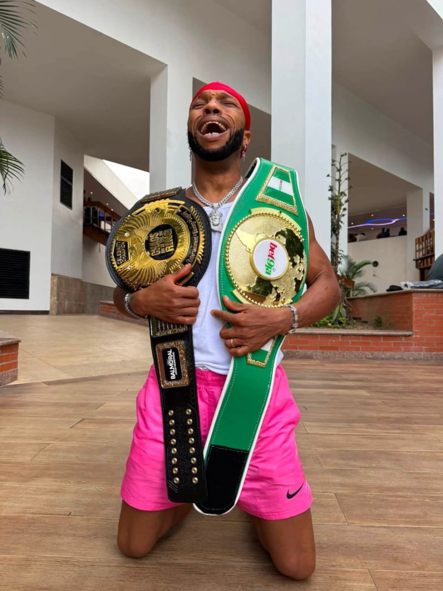 Charles okoocha celebrating his boxing win over portable few hours after he was announced as winner