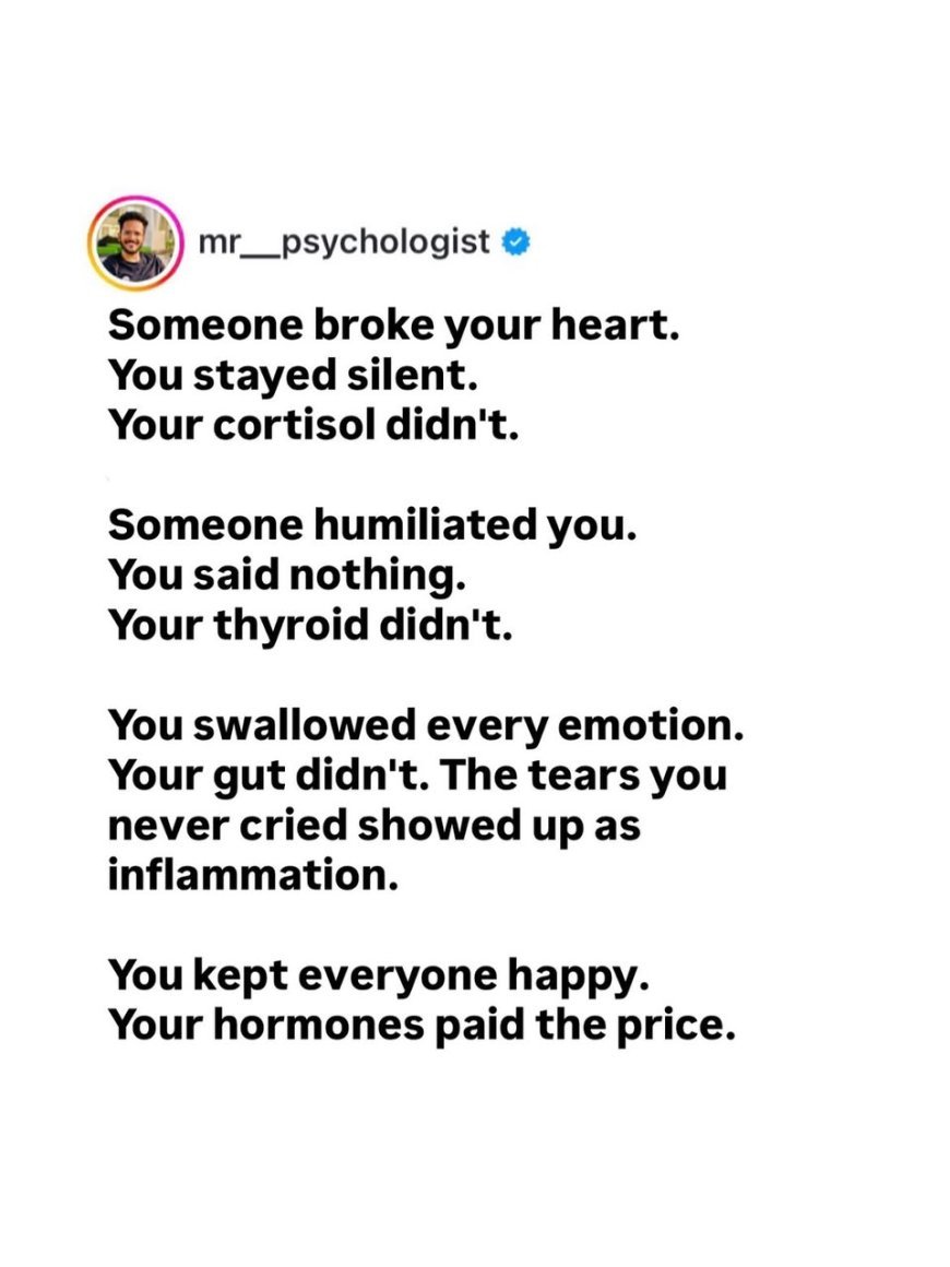 YOUR BODY CAN FEEL WHAT YOUR MIND HAS BEEN CARRYIN