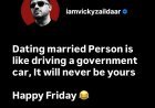 Dating a married person is like driving a government car ???????? You might enjoy the ride, but at the end of the day, it will never be yours!