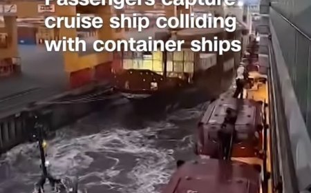 CRUISE SHIP COLLIDES WITH TWO CONTAINER SHIPS DURING STORMY DEPARTURE